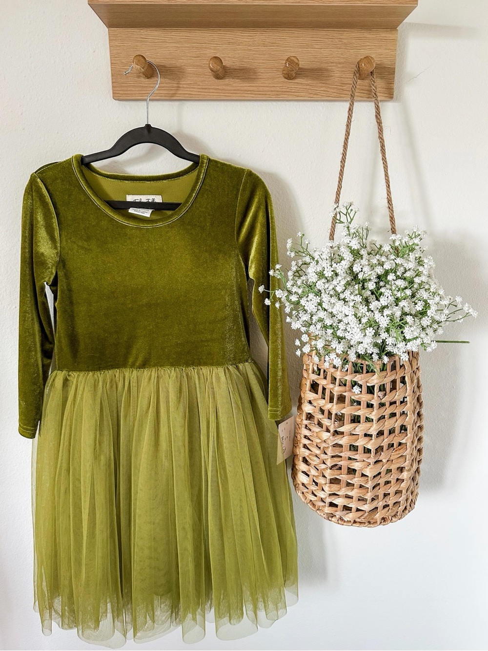 Girls Olive Green Velvet & Tulle Dress 8Y
